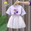 Conjunto de Vestido de Manga Corta de Chicas Cazadoras de Demonios Kpop Estilo Verano Moda Falda de Tul de Princesa Conjunto de Falda de Dos Piezas para Niñas Pequeñas