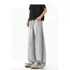 Pantalones grises de estilo americano con dobladillo curvo para hombre, diseño tie-dye de verano, pierna ancha recta hasta el suelo, pants deportivos, estilo japonés