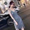 2022 Nova noite elegante vestido de noite pequeno feminino Strap Tassel High-end emagrecimento celebridade vestido de festa ao vivo