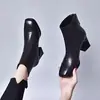 Botines de cuero suave con punta cuadrada, botines de otoño para mujer, nueva colección otoño/invierno 2026, botines de cuero estilo británico, botines versátiles de tacón alto con forro de felpa, botas Martin