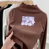 Ropa interior de base para niñas de dibujos animados De Rong Otoño e Invierno Cuello medio alto Manga larga Tallas medianas y grandes para niños Elegante Cálido Oreja Volante Ropa interior Camiseta