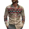 Camisa Estampada Masculina Retrô Boêmia Primavera Manga Longa Lapela 2025 Verão Tecido Leve Moda