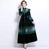 Elegante e de Alta Qualidade Outono e Inverno 2024 Renda Solúvel em Água Splicing Veludo Cintura Vazada Saia Longa