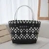 Cesta de Verduras Bolsa Tejida de Plástico Bolsa Tejida a Mano Bolso de Gran Capacidad Color de Contraste PP Bolso Lindo