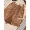 Shorts de linho de cintura alta com cordão, textura relaxada e casual, versátil e ótimo para alongar as pernas, amigável para tipos de corpo pera.