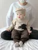 Conjunto Coreano Cool e Bonito para Bebê Outono e Inverno Bebê Desenho Animado Bonito Tricô Espesso Infantil Leggings Quentes