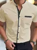 Camisa Masculina Transfronteiriça com Gola Alta e Manga Curta com Estampa 3D, Cardigã de Tamanho Grande, Versátil Corte Reto Casual Solto para Uso no Trabalho