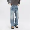 Jeans casuais largos estilo retrô americano lavado para homens e mulheres, novo estilo primavera e outono com design craquelado, calças versáteis de corte reto