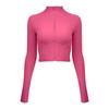 Jaqueta Esportiva Nova Primavera 2026 Alta Elasticidade Respirável Manga Longa Roupa de Yoga Feminina Gola Semi Alta Fixa Fivela para Dedos Roupa Esportiva