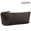 Chaoniu Atacado Estojo de Lápis Retrô de Couro de Vaca Arte Simples Bolsa de Papelaria Portátil Couro Genuíno Bolsa de Maquiagem Cosméticos com Logotipo Imprimível
