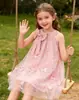 2026 TikTok em estoque Vestido sem mangas estilo francês com alças fluidas para meninas, Vestido de festa princesa Temu com design floral bordado
