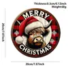 Decoração de placa de porta redonda de madeira de Natal, pingente de decoração de árvore de Natal para varanda externa, teca antiga Binxin