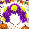 Faixa de Cabeça de Flores de Calêndula Artificiais Transfronteiriça Flor do Dia dos Mortos Faixa de Cabeça de Caveira Alta Festa de Carnaval Festa de Feriado Adereço de Cabeça para Mulheres