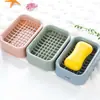 Jabonera con drenaje para baño del hogar, jabonera grande, jabonera doble de plástico estilo europeo simple, bandeja para jabón