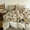 Juego de Cuatro Piezas con Borde de Encaje Vintage Clase A, Engrosado Otoño e Invierno, Fresco Juego de Ropa de Cama de Lino Floral