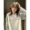 Camiseta Retro Americana de Manga Larga Raglán para Mujer, Atuendo de Principios de Otoño, Camisa Base Rayada Patchwork, Top Holgado de Estilo Universitario Moderno