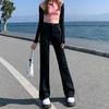 Calças Femininas em Ferradura para o Outono Pequenas Slim-fit Cintura Alta Drapeado no Chão Stretch Estilo Americano Preto Micro-flared Calças para Mulheres Na Moda