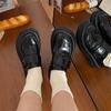 Sapatos de Couro Japoneses Jin Mi com Solado Grosso e Velcro Femininos 2022 Outono Retro Joker Muffin Sapatos para Dedão do Pé Tendência