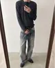 Camiseta de Manga Larga con Rayas Retro Japonesas para Hombre Primavera Otoño Holgada Corte Limpio Versátil Casual Capa Base Top de Pareja