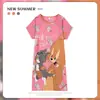 Pijama Feminino Verão Manga Curta Fino Desenho Animado Pequeno Fresco Fofo Estilo Ins Solto Camisola Doce Estudante Roupas de Casa