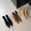 Botines ajustados de gamuza con punta y tacón alto para mujer, nuevos botines sencillos primavera y otoño 2026, botines marrones de estilo francés