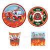 Mm051 Camión de Bomberos Bombero Fiesta Fiesta Festiva Pancarta 8 Personas Juego de 4 Piezas Platos de Papel Vasos de Papel