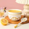 Cuencos de Cerámica con Colores Bajo Esmalte, Dos Cuencos con Dos Cucharas, Un Cuenco con Una Cuchara, Cuencos de Arroz para el Hogar, Vajilla de Alto Valor, Linda y de Moda, Famosos en Internet