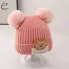 Gorro de lana tejido para niños coreanos, caricatura linda, invierno, para niños y niñas, gorro de invierno para bebé, gorro cálido con protección para las orejas