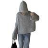 Suéter con Capucha Estilo Perezoso Gris para Mujer 2026 Nuevo Otoño Estilo Coreano Delgado Chic Top de Punto