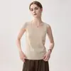 Chaleco de punto 100% cachemira pura para mujer, cuello redondo, sin mangas, corte ajustado, capa base para otoño e invierno, estilo simple y versátil