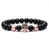Pulsera de cobre con calavera micro-incrustada, pulsera elástica de piedra esmerilada de 8 mm, explosiones de Amazon al por mayor