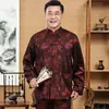Traje Tang para Hombre de Edad Media y Mayor de Primavera y Verano Conjunto de Traje de Manga Larga Cuello Casual de Papá Chino Talla Grande Camisa Chaqueta