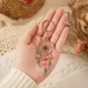 Llavero con Aro Atrapasueños de Grava de Cristal Natural Colgante de Borla DIY Adorno de Aleación de Metal Estilo Amatista Cristal Rosa