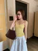 Top Camisola Ajustado Estilo Francés Wanwei para Mujer Primavera 2026 Nuevo Estilo Tirante Fino Borde Enrollado Chaleco de Punto P4065