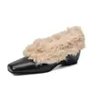 Todo Cuero Genuino Lana Invierno Nuevo Diseño Nicho Zapatos de Piel con Aumento Interno Punta Cuadrada Flats de Terciopelo Plus Mocasines de Mujer