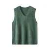 Colete de tricô com decote V para mulheres, lã e cashmere, tecido escovado, novo colete de tricô sem mangas, solto e versátil, top com lantejoulas para o outono