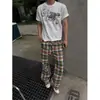 Pantalones de cuadros arcoíris retro transfronterizos para hombre y mujer, pantalones finos de verano de corte limpio, pantalones casuales holgados estilo novio de pierna ancha