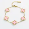 Pulsera de Trébol de Cuatro Hojas de la Suerte Transfronteriza Oro de 18 Quilates Doble Cara Nácar Moda Europea y Americana Versátil Nuevo Modelo Popular