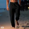 Pantalones de Lino para Hombre Pantalones de Verano Pantalones de Playa Cordón Cintura Elástica Rectos Planos Cómodos Transpirables Casuales Diarios