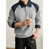 Camisa polo de alta gama con retazos en el cuello para hombre, ropa de otoño, diseño elegante y moderno, top de manga larga, camiseta, camiseta básica