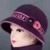 Sombrero de Pescador Tejido de Piel de Conejo para Mujeres de Mediana Edad y Mayores para Otoño e Invierno, Sombrero de Abuela, Gorro de Lana con Forro Polar para Mujer