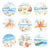 Hk124-T Pegatinas Redondas Decorativas de Concha y Estrella de Mar, Pegatinas Selladoras Adhesivas para Sobres de Tarjetas de Felicitación, Pegatinas Decorativas de Playa