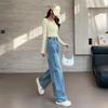 Jeans Wide Leg de Cintura Alta Retrô Zedaijiayi para Mulheres, Novo Estilo de Verão, Jeans Reto Solto e Emagrecedor para Mulheres