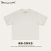Street Madness Verano Nuevo Estilo Marca Americana de Moda Retro Patchwork Manga Corta Desgastado Liso Algodón Holgado Camiseta Estampada para Hombre