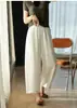 Calça Tencel Fresca e Fluida, Calça Casual Cropped Relaxada para Mulheres, Calça Reta Larga Solta de Verão Fina H052217