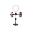 Suporte de Mesa para Celular para Transmissão ao Vivo com Luz de Anel LED para Fotografia e Filmagem, Configuração de Câmera Dupla com Disco Circular para Filmagem com Câmera Dupla