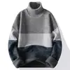 Suéter de Punto Rayado Bloque de Color de Cuello Alto para Hombre Otoño Invierno Color Contrastante Tejido Grueso Manga Larga Jersey Superior Base Casual