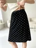 ¡Falda midi de lunares de azúcar moreno! Falda midi de acetato elástico cómoda estilo Hepburn, falda midi minimalista de cintura plana adelgazante