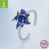 Yinziyun Original Plata de Ley S925 Juego de Joyería de Pendientes de Loto Azul Pendientes de Flor Azul Elegantes y con Estilo