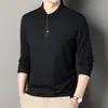Conjunto para Nuevo Padre 2025 Primavera y Otoño Camisa de Manga Larga con Cuello Campana para Hombre, Camiseta Básica Casual para Hombre de Mediana Edad, Top Casual, Color Sólido